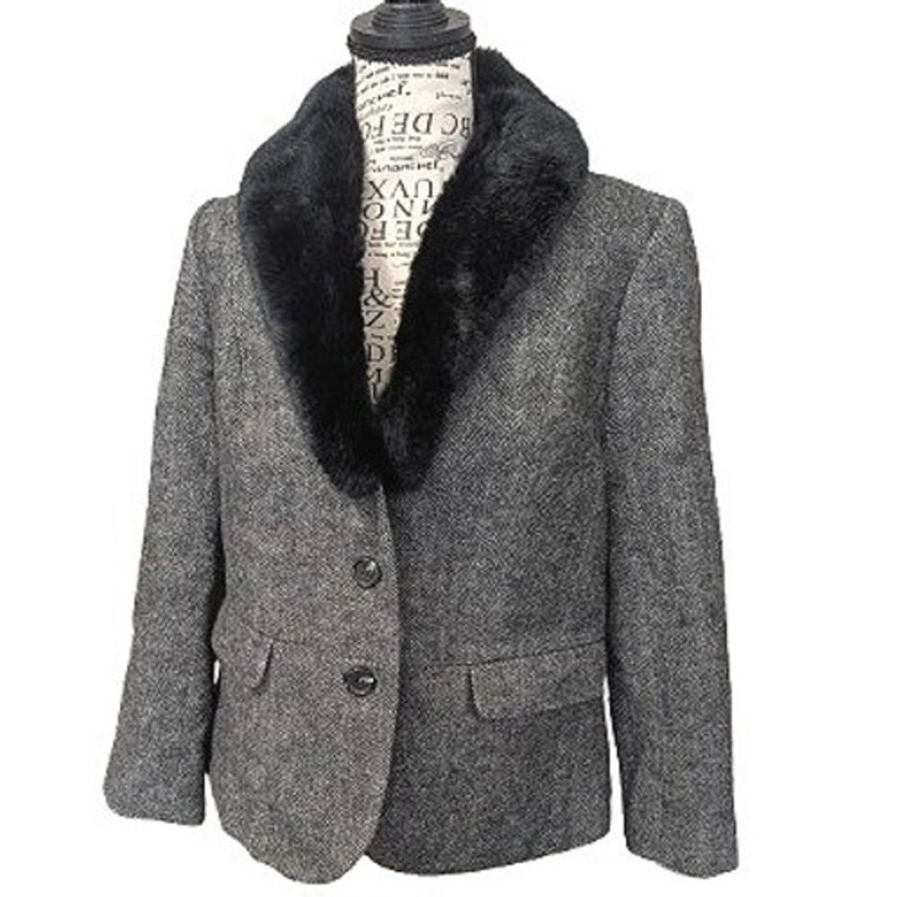 Vintage Talbots Aberdeen Fur Coat Dark Academia Wool Blend Jacket Gray 12P